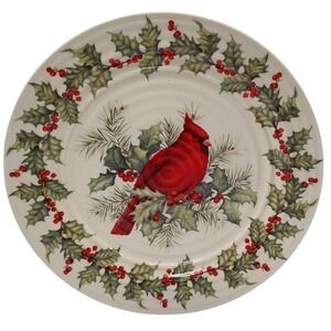 Cracker Barrel Cardinal Salad Plate Plaid Tidings Stoneware Festive Holiday‎